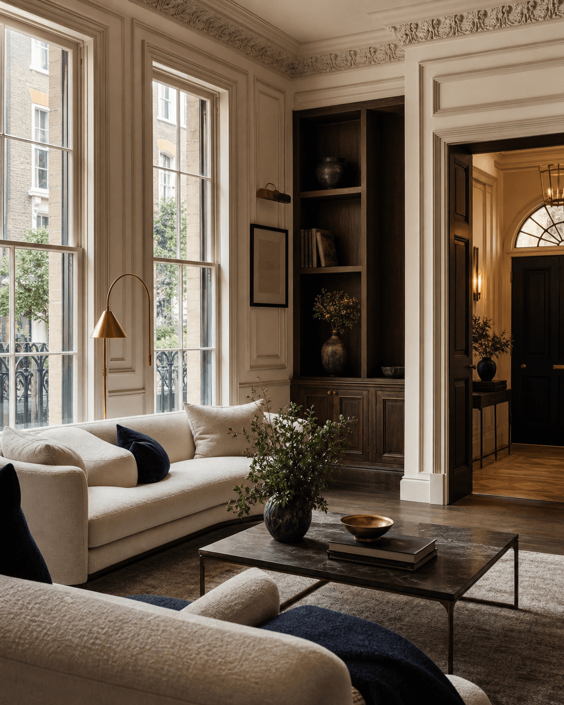 Restored Georgian living room combining period detail with contemporary finishes